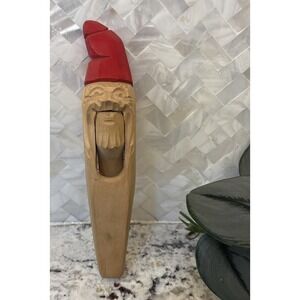 Vintage Carved Old World Christmas Wooden Nutcracker Smiling Mans Face Santa Hat